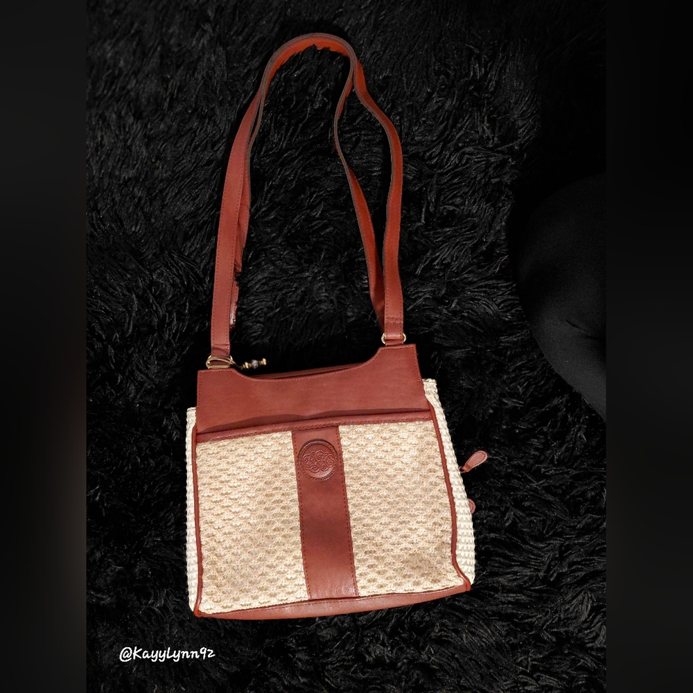 Vintage Carlo D'Santi Vegan Leather Crochet Staw Shoulder Bag